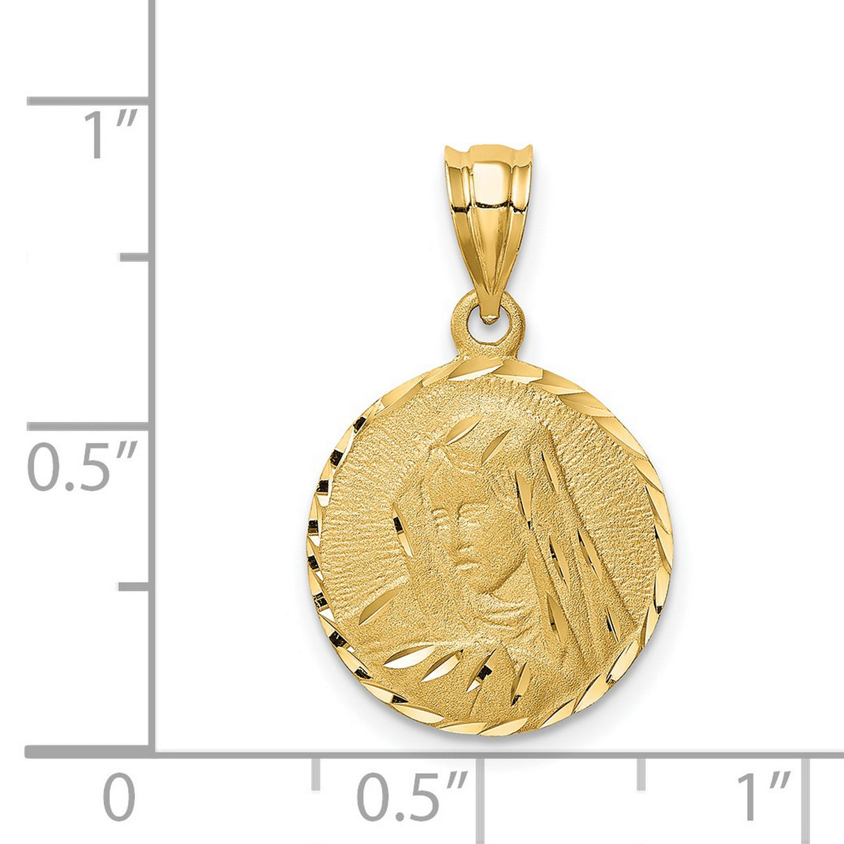 14k Yellow Gold Virgin Mary Medallion Pendant with Diamond Cut Accents, Catholic Medal Charm