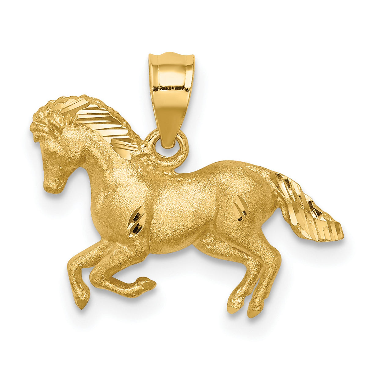 14k Yellow Gold Horse Pendant with Diamond Cut Finish, Western Equestrian Style