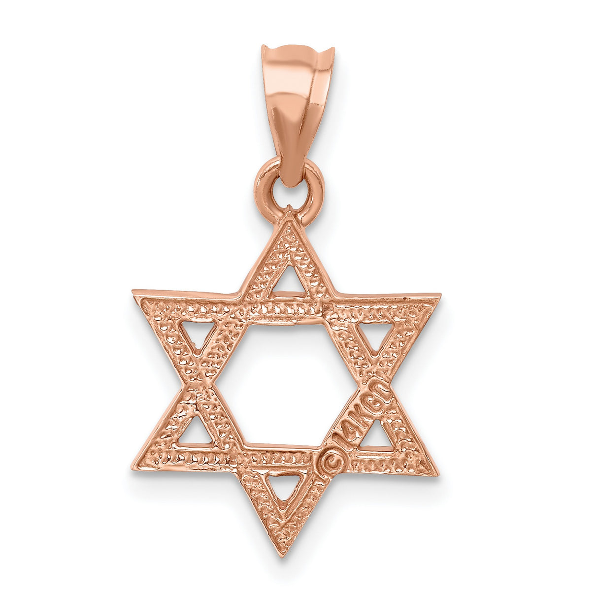 14k Rose Gold Star of David Pendant with Openwork Design, Jewish Symbol Charm