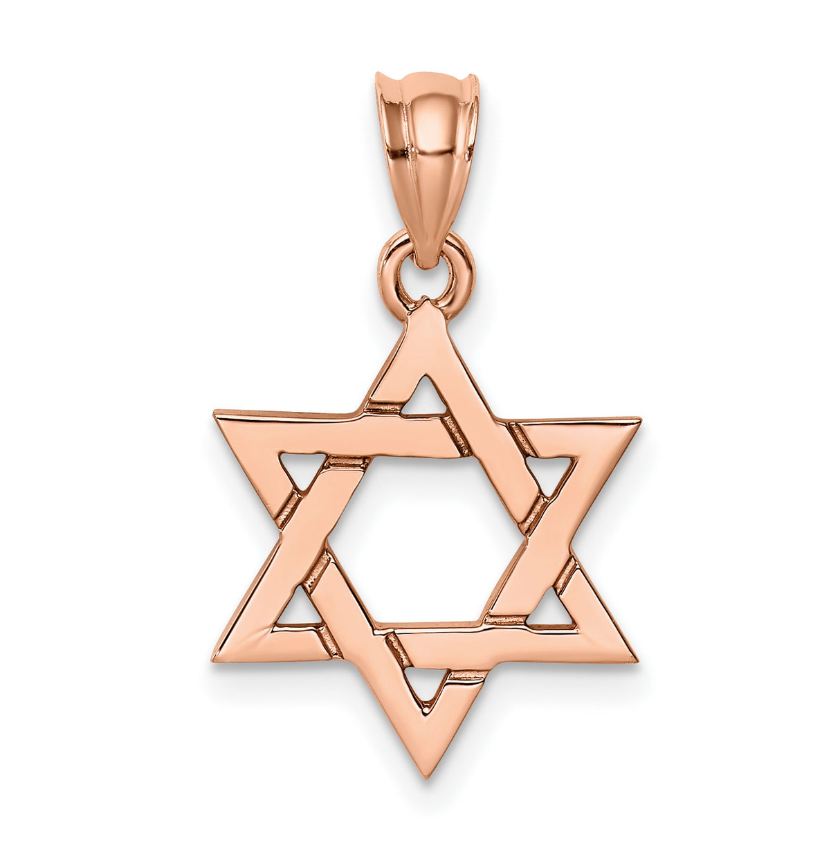 14k Rose Gold Star of David Pendant with Openwork Design, Jewish Symbol Charm