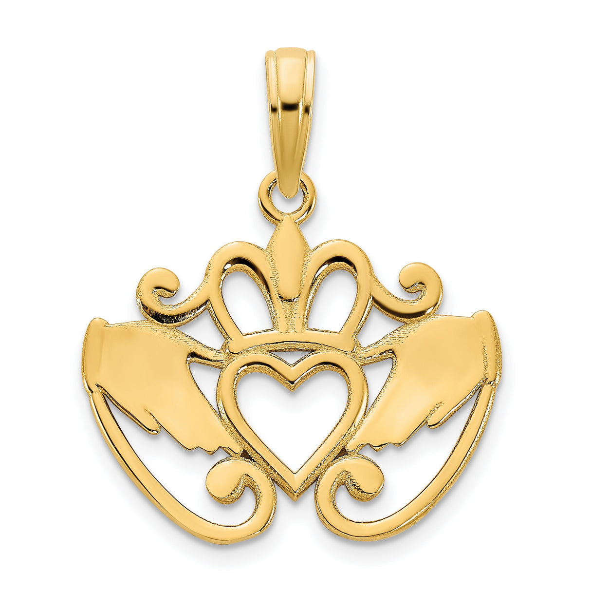 14k Yellow Gold Claddagh Pendant with Crown, Heart, and Hands, Celtic Symbol of Love and Loyalty