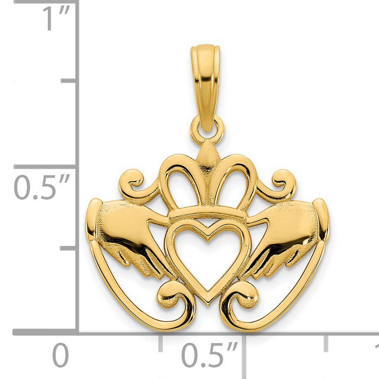 14k Yellow Gold Claddagh Pendant with Crown, Heart, and Hands, Celtic Symbol of Love and Loyalty