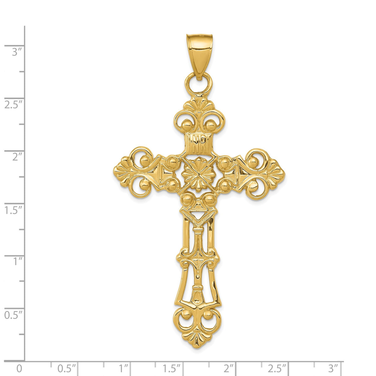14k Yellow Gold Fleur De Lis Cross Pendant with Baroque Filigree Scrollwork