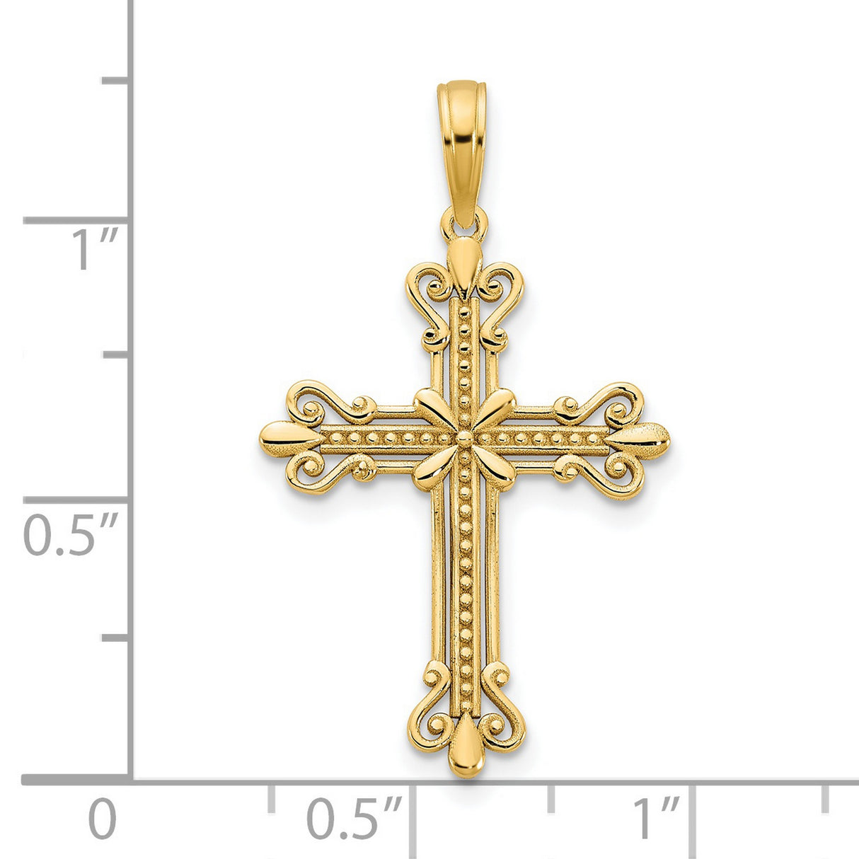14k Yellow Gold Cross Pendant with Baroque Scrollwork Detailing for Men and Women