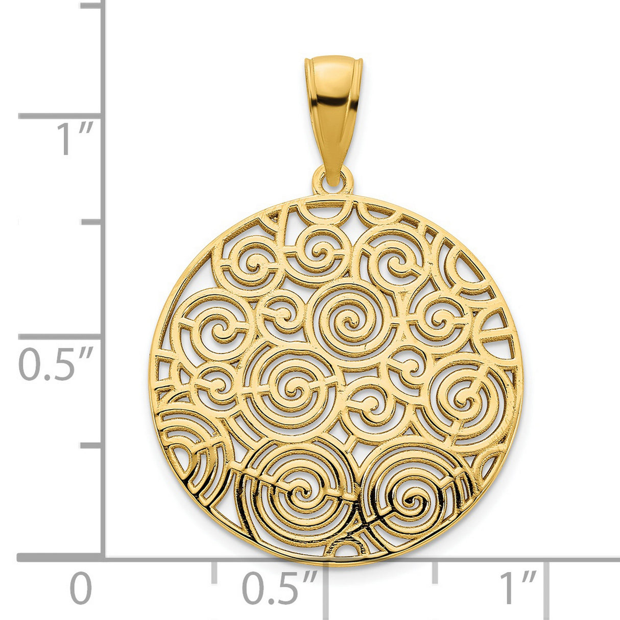 14k Yellow Gold Filigree Medallion Pendant, Circular Swirl Openwork Design, Womens Jewelry