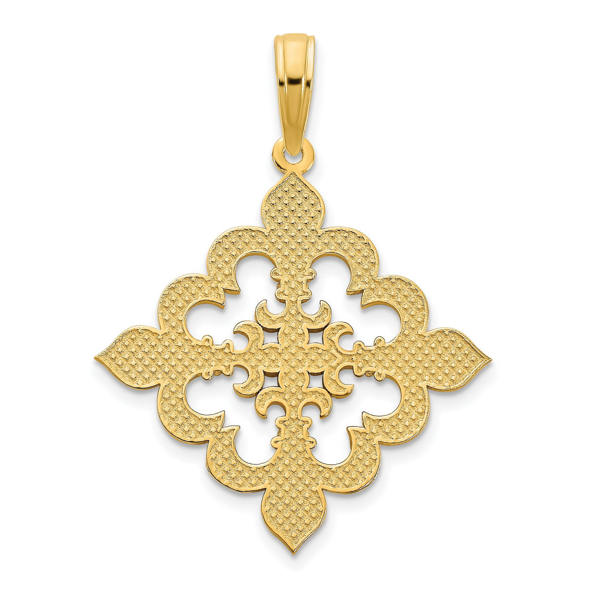 14k Yellow Gold Fleur-de-Lis Cross Pendant, Catholic Symbolic Design for Women