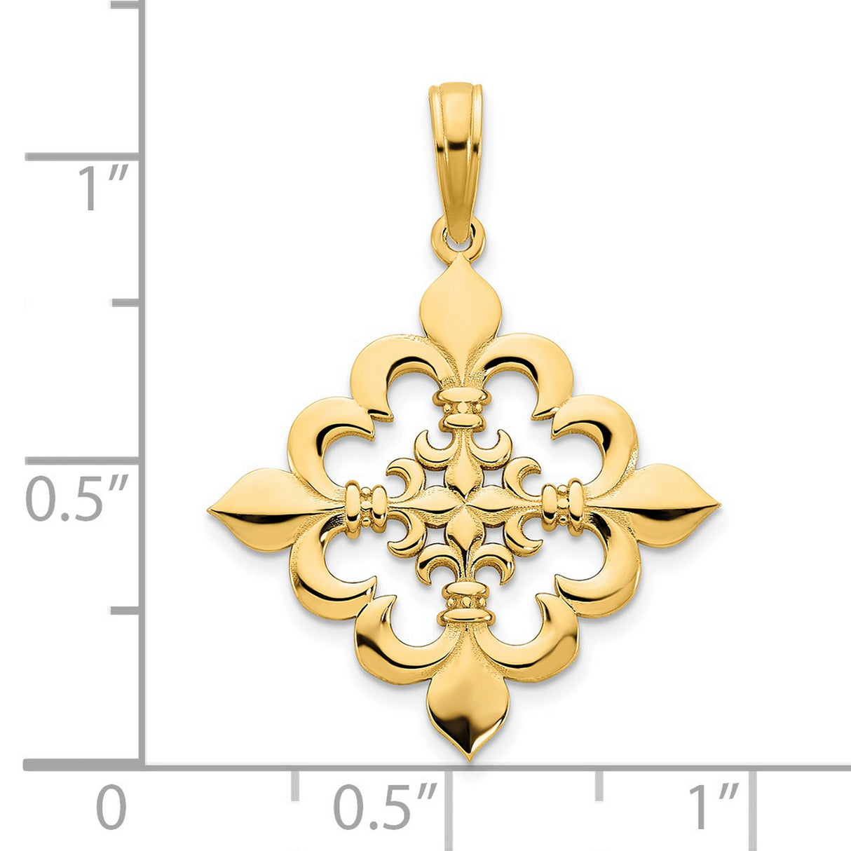 14k Yellow Gold Fleur-de-Lis Cross Pendant, Catholic Symbolic Design for Women
