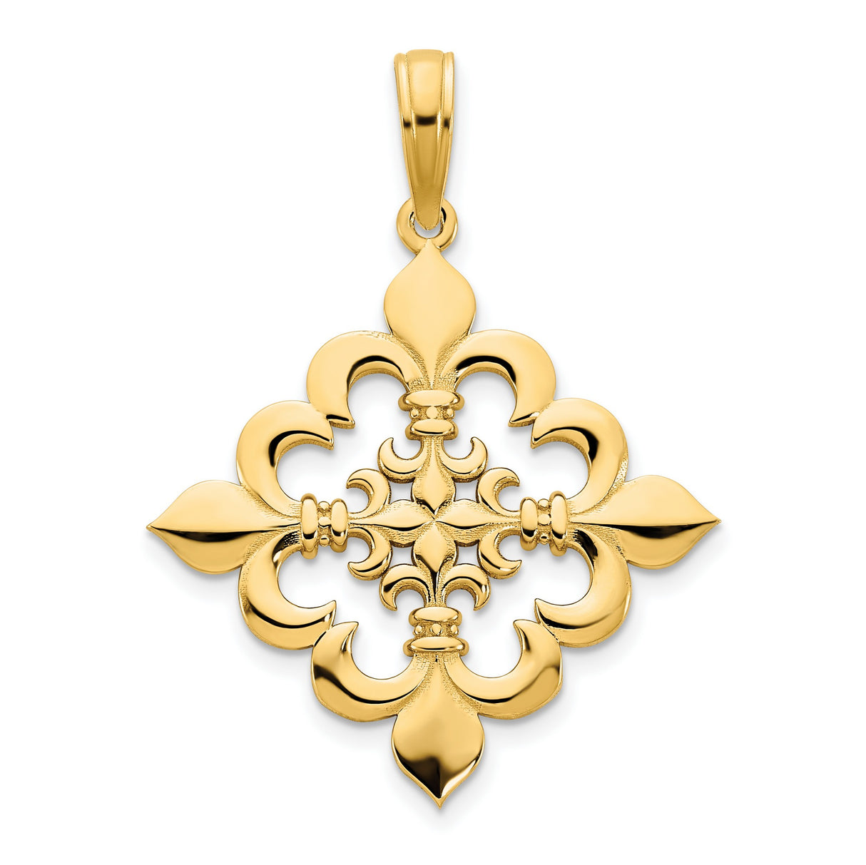 14k Yellow Gold Fleur-de-Lis Cross Pendant, Catholic Symbolic Design for Women