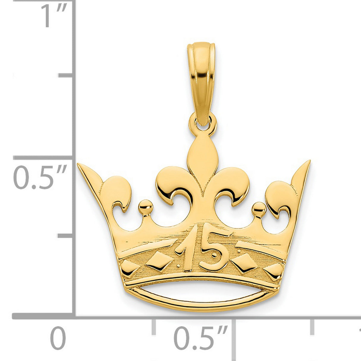 14k Yellow Gold Number 15 Crown Pendant, Quinceañera Charm, Coming of Age Jewelry for Women