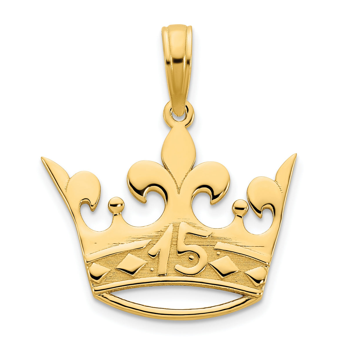 14k Yellow Gold Number 15 Crown Pendant, Quinceañera Charm, Coming of Age Jewelry for Women