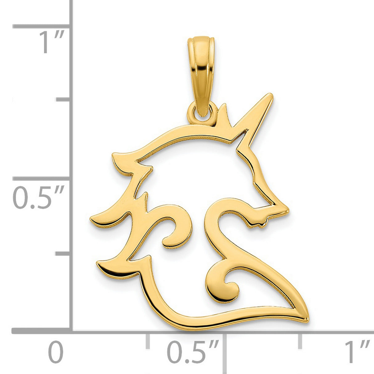 14k Yellow Gold Unicorn Head Pendant with Flowing Mane, Openwork Fantasy Design for Women and Teens
