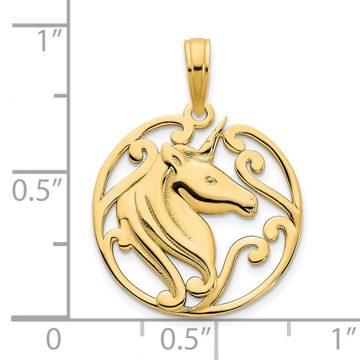 14k Yellow Gold Unicorn Pendant with Openwork Scroll Design, Whimsical Fantasy Charm