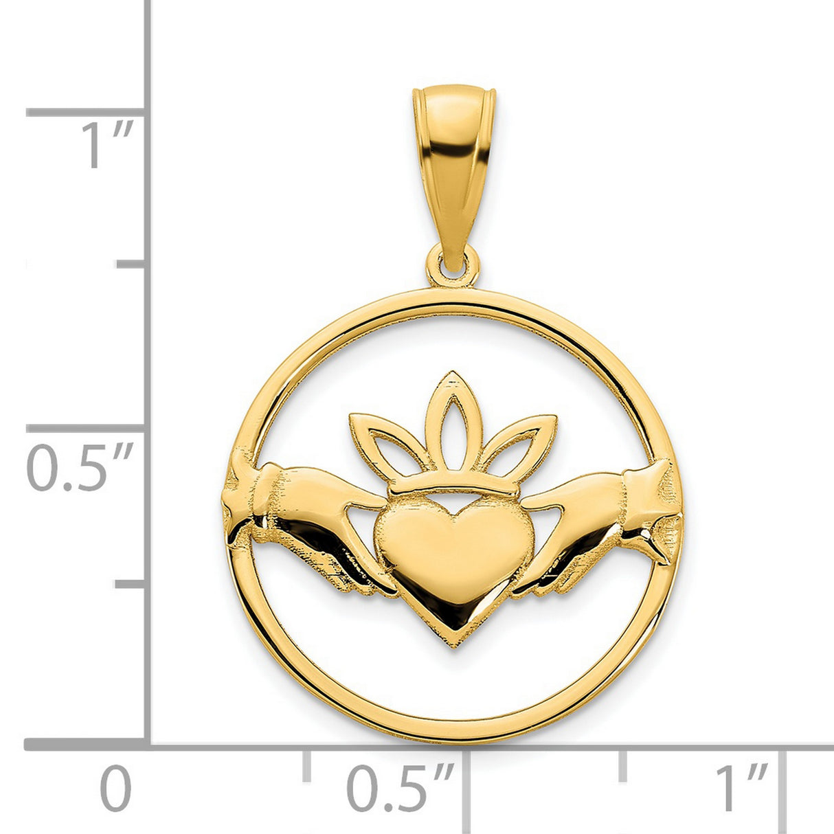 14k Yellow Gold Claddagh Pendant with Heart, Hands, and Crown Symbol for Women