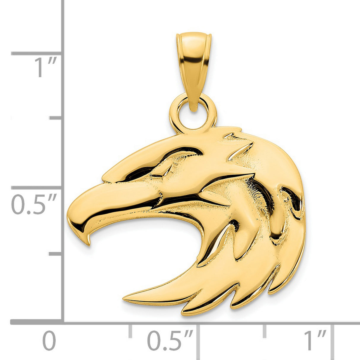 14k Yellow Gold Eagle Head Pendant, Bold Stylized Bird of Prey, Patriotic American Design