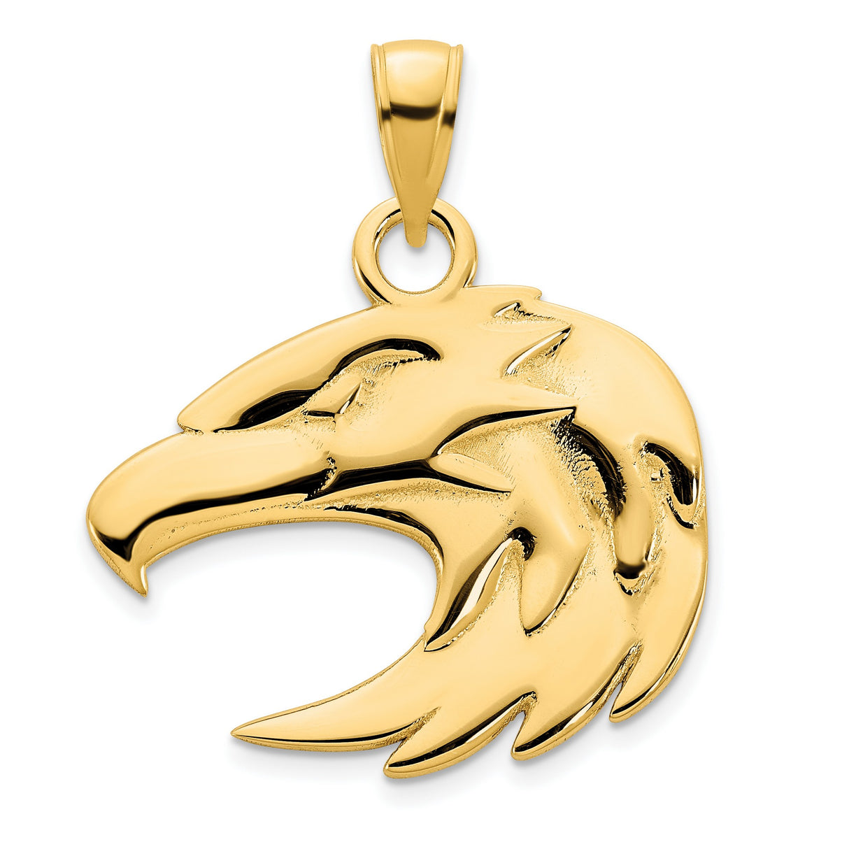 14k Yellow Gold Eagle Head Pendant, Bold Stylized Bird of Prey, Patriotic American Design