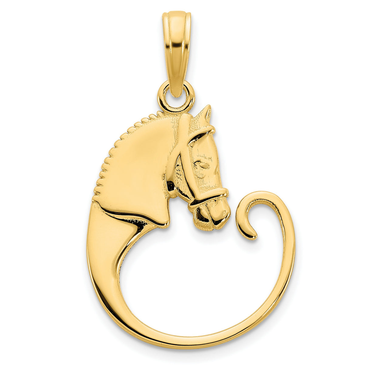 14k Yellow Gold Horse Head Pendant, Stylized Equestrian Charm for Women