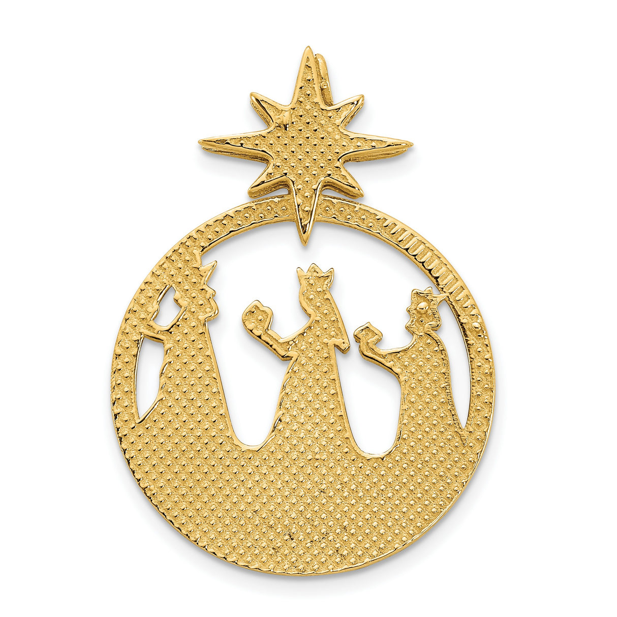 14k Yellow Gold Three Wise Men Pendant with Star of Bethlehem, Christian Nativity Scene