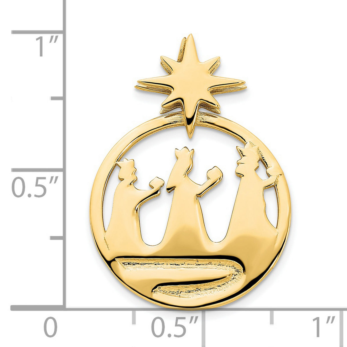 14k Yellow Gold Three Wise Men Pendant with Star of Bethlehem, Christian Nativity Scene