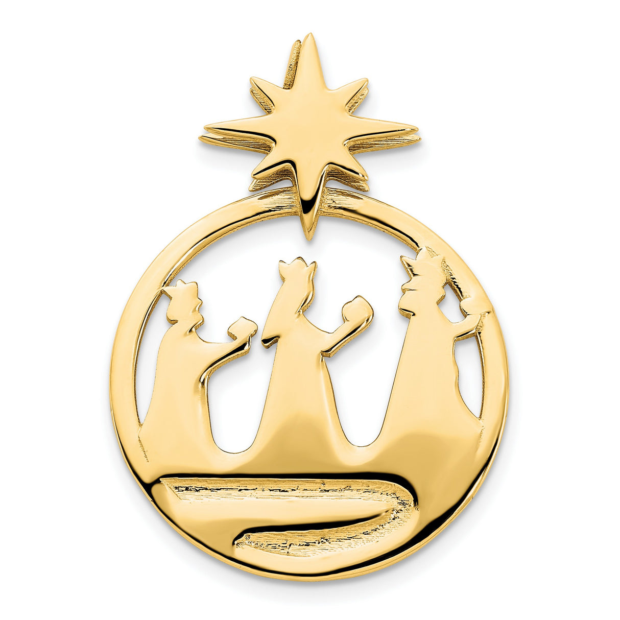 14k Yellow Gold Three Wise Men Pendant with Star of Bethlehem, Christian Nativity Scene