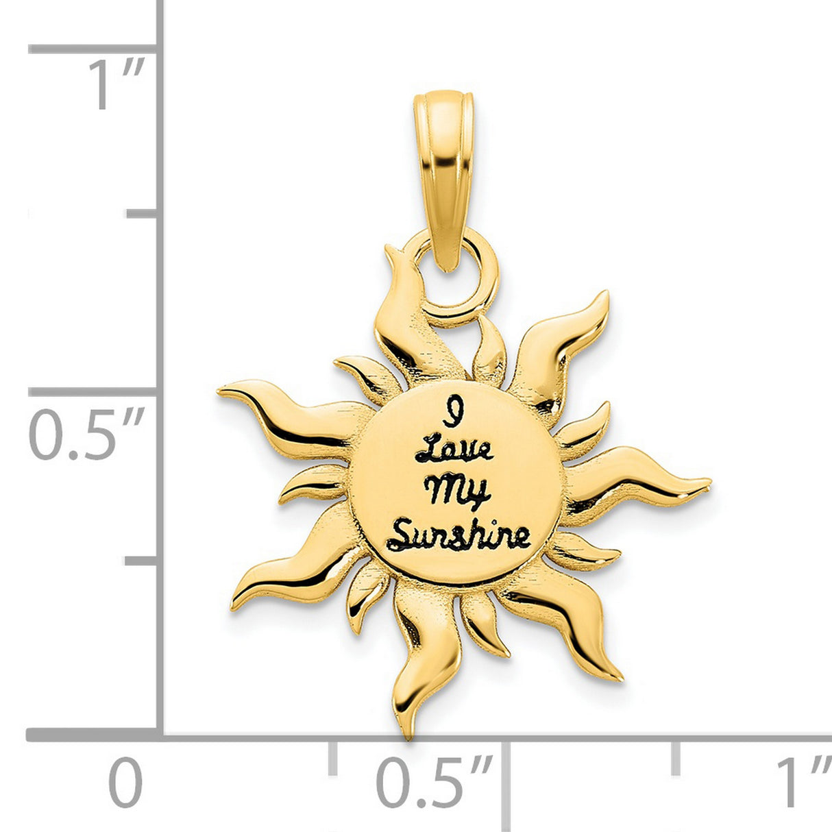 14k Yellow Gold Sun Pendant with I Love My Sunshine Message, Symbolic Sun Charm for Women