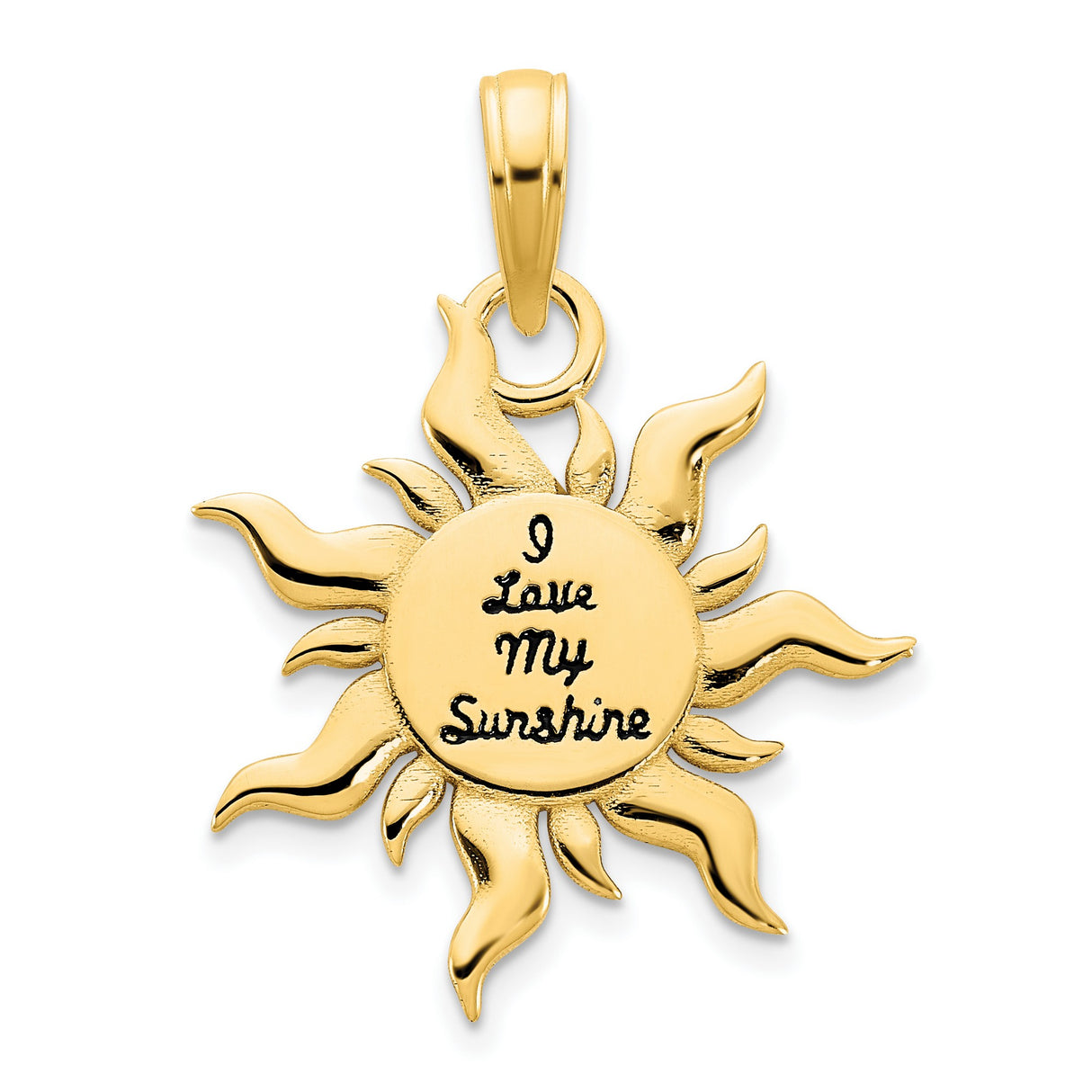 14k Yellow Gold Sun Pendant with I Love My Sunshine Message, Symbolic Sun Charm for Women