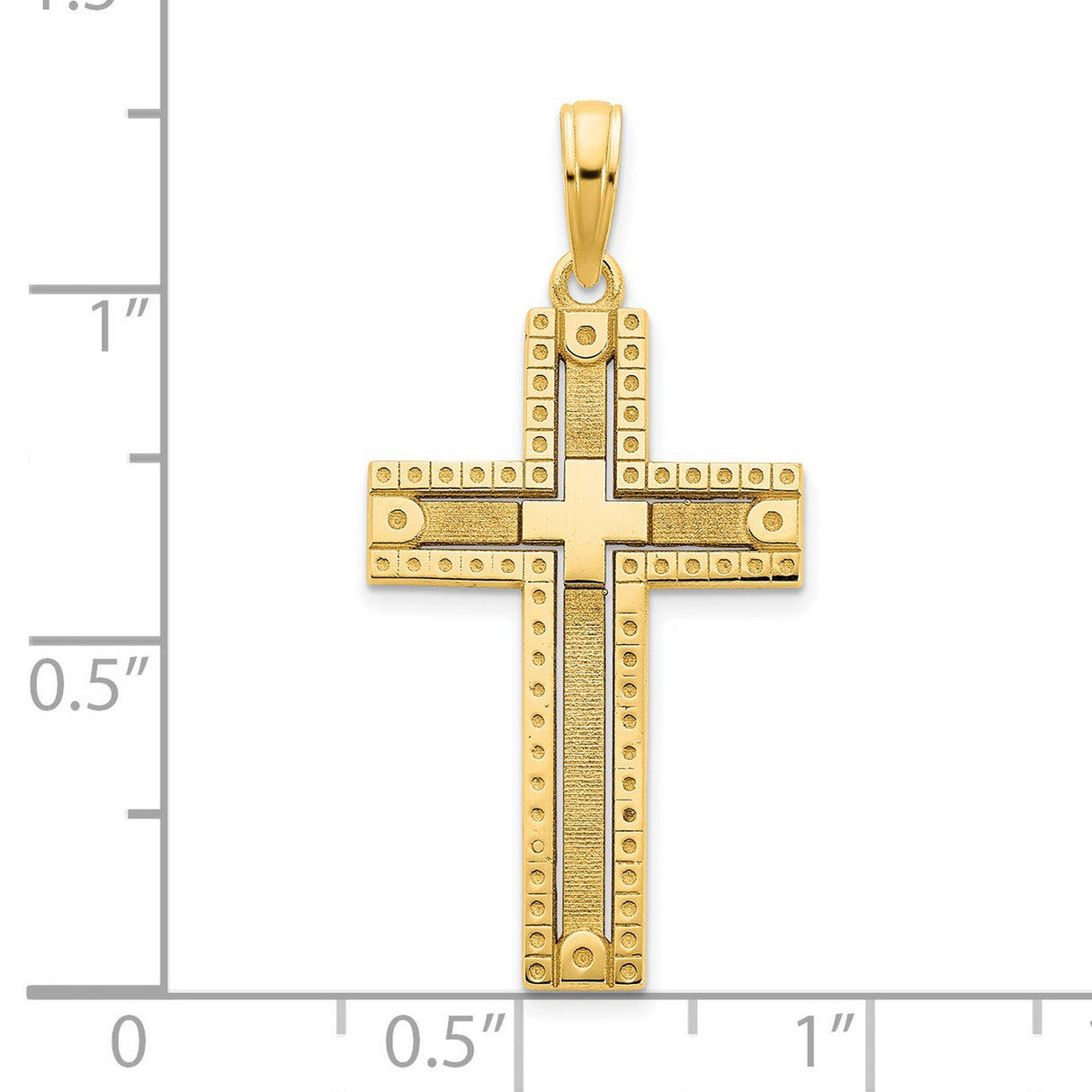 14k Yellow Gold Cross Pendant with Textured Finish, Geometric Religious Design for Men and Women