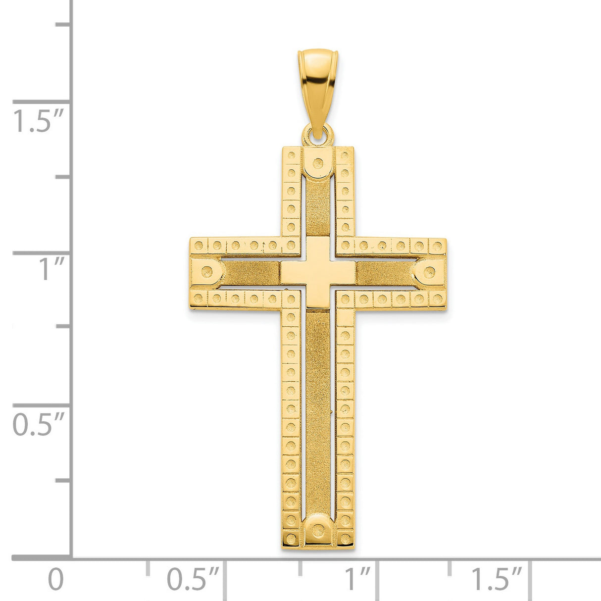14k Yellow Gold Cross Pendant with Matte and Polished Finish, Geometric Textured Design