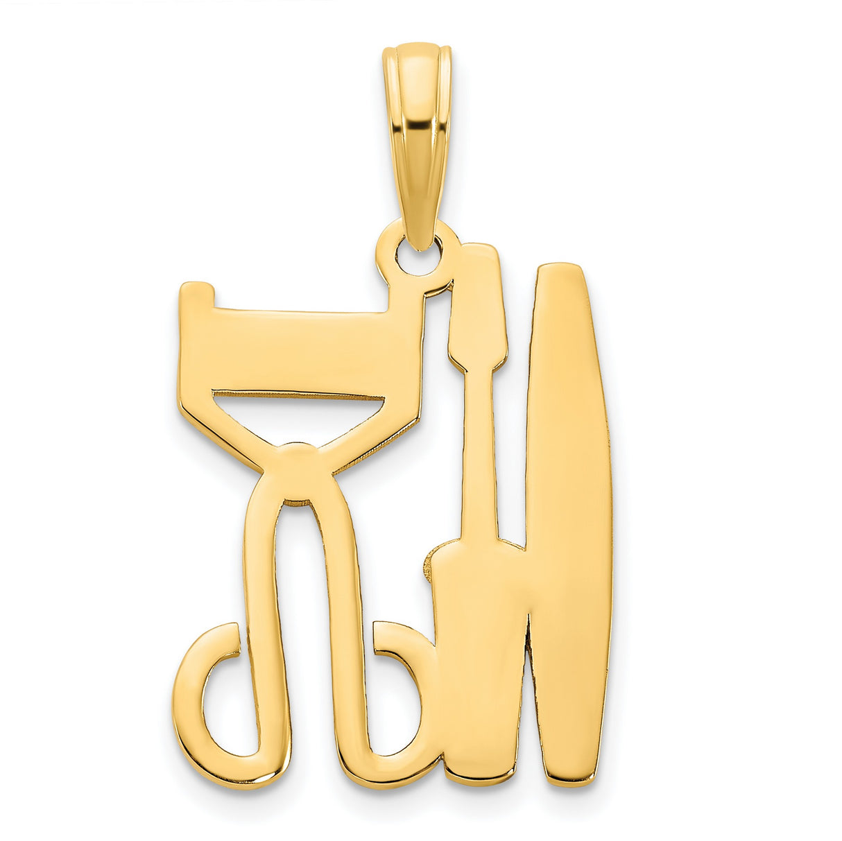 14k Yellow Gold Barber Pendant with Scissors, Razor, Comb, and Brush Charm