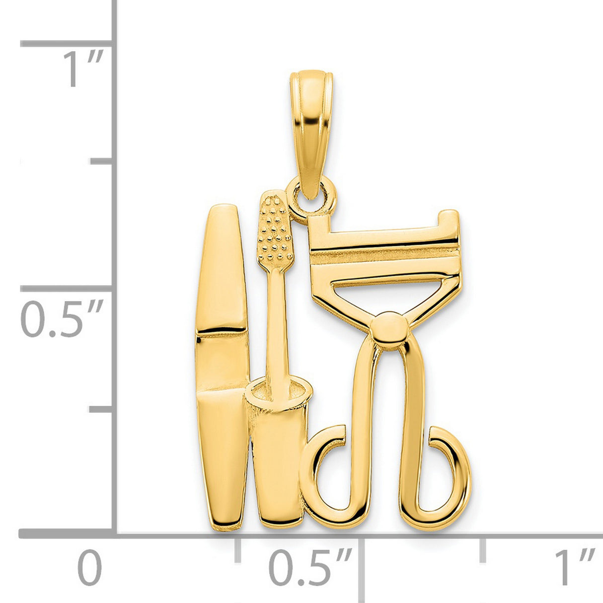 14k Yellow Gold Barber Pendant with Scissors, Razor, Comb, and Brush Charm