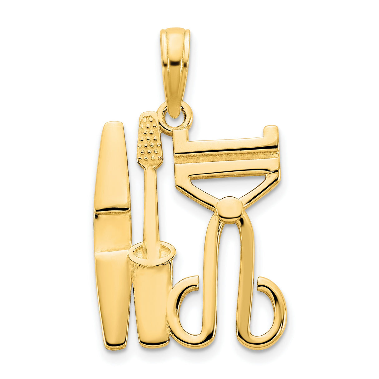 14k Yellow Gold Barber Pendant with Scissors, Razor, Comb, and Brush Charm