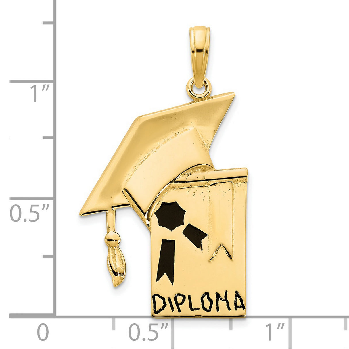 Epoxy Graduation Cap and Diploma Charm Pendant in Real 14k Yellow Gold