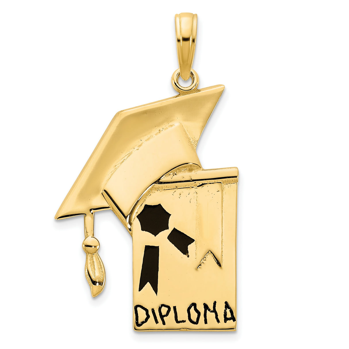 Epoxy Graduation Cap and Diploma Charm Pendant in Real 14k Yellow Gold