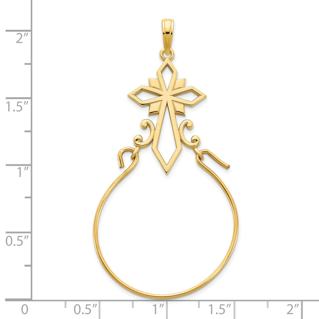 14k Yellow Gold Cross Pendant with Openwork Scroll Design, Christian Religious Charm for Women