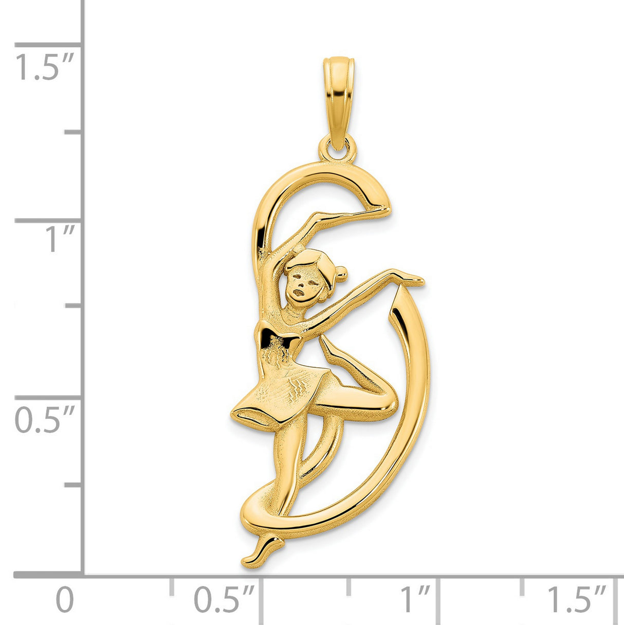 14k Yellow Gold Ballerina Pendant, Graceful Ballet Dancer Silhouette Charm