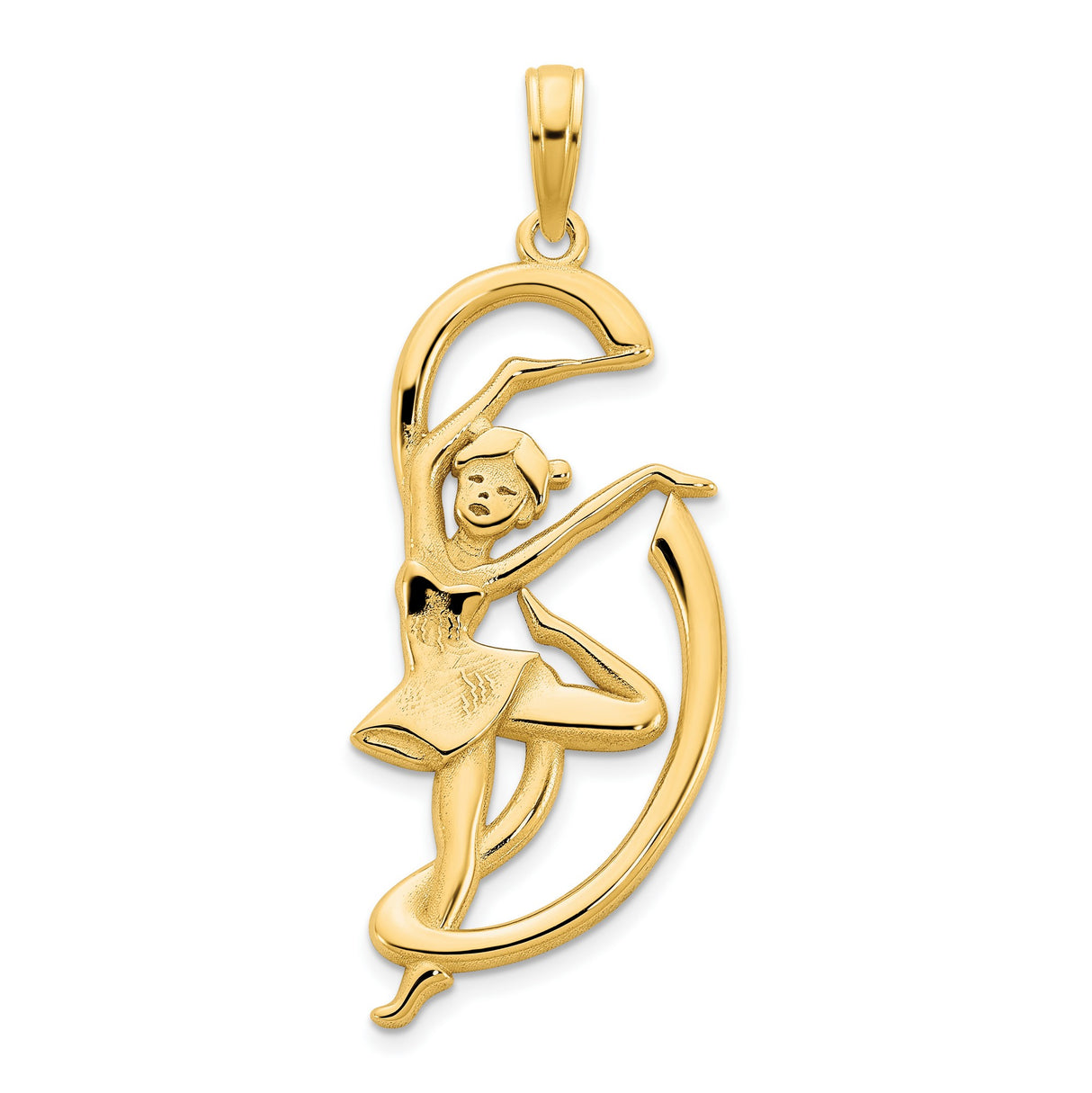 14k Yellow Gold Ballerina Pendant, Graceful Ballet Dancer Silhouette Charm