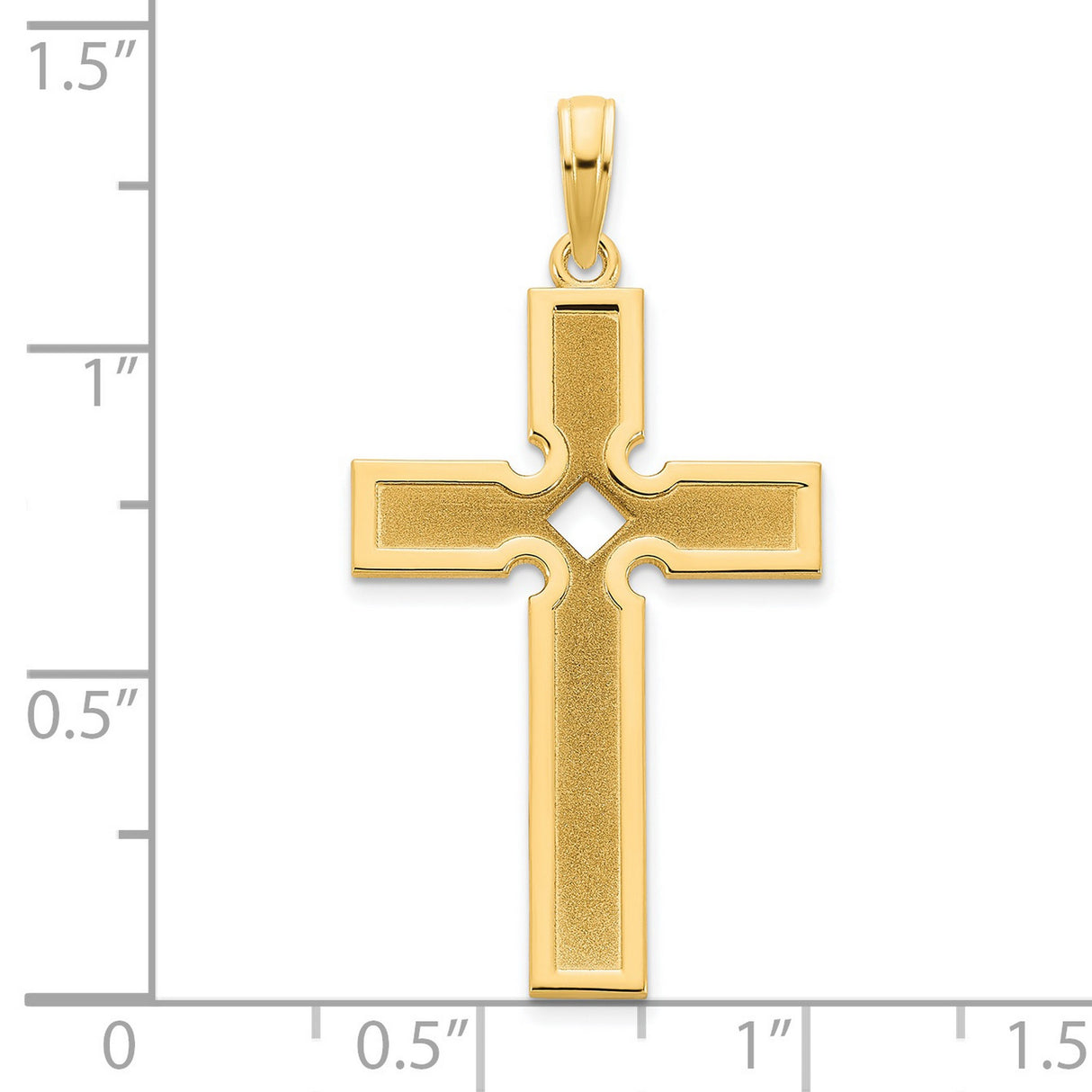 14k Yellow Gold Cross Pendant with Polished Satin Finish, Geometric Minimalist Religious Charm