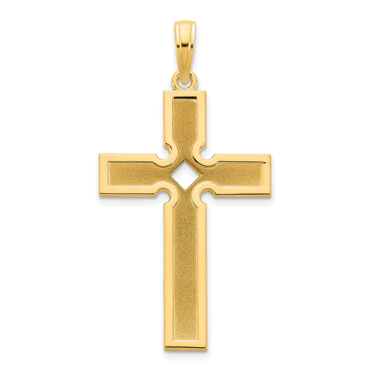 14k Yellow Gold Cross Pendant with Polished Satin Finish, Geometric Minimalist Religious Charm
