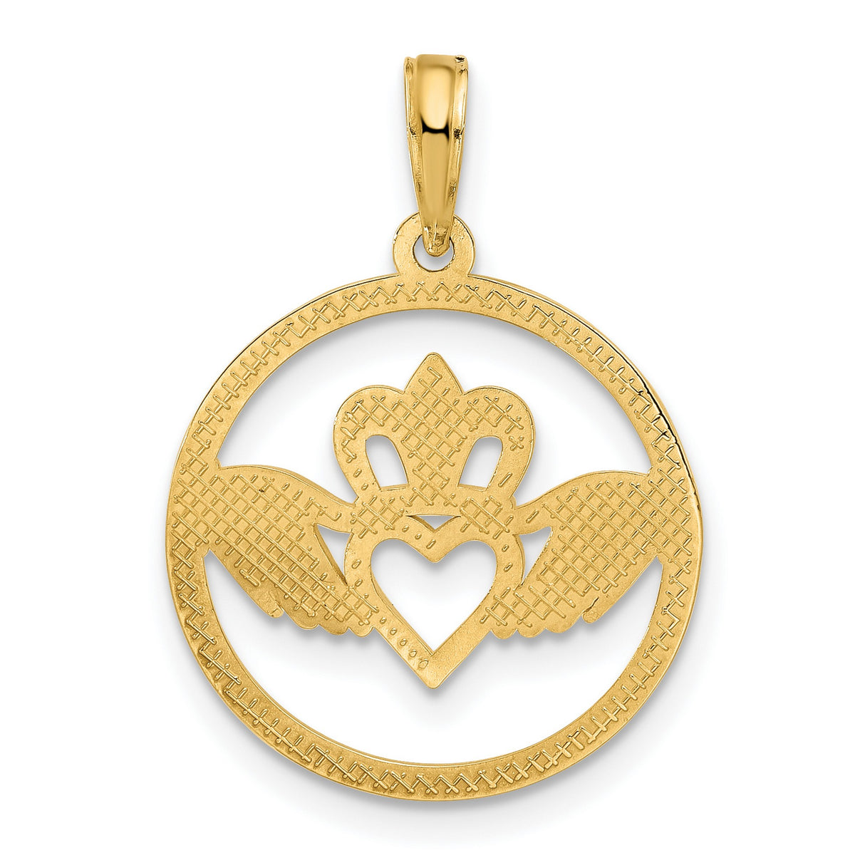 14k Yellow Gold Claddagh Pendant with Heart, Crown and Hands Design, Irish Heritage Charm