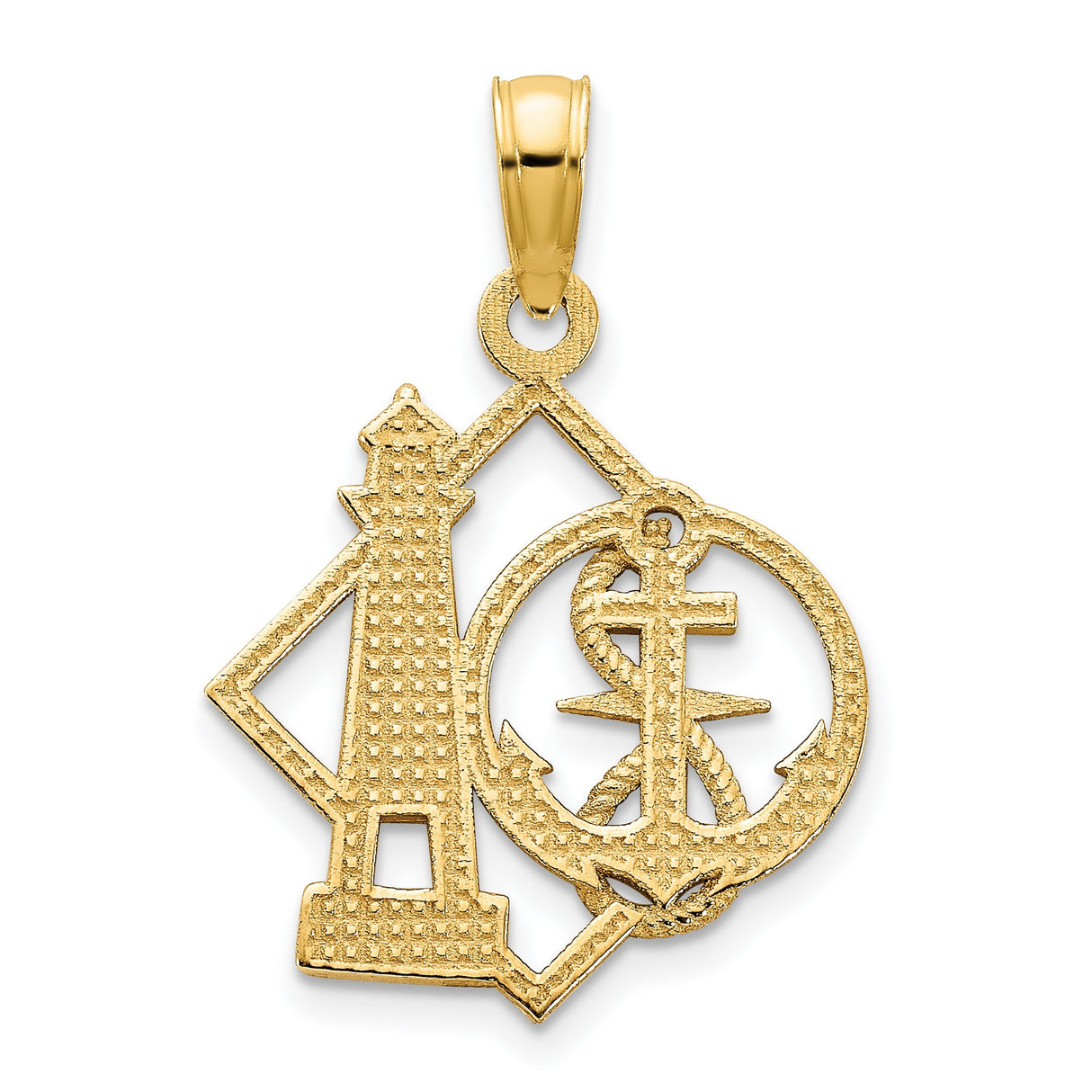 14k Yellow Gold Anchor Lighthouse Cross Pendant, Nautical Christian Symbol for Men or Women