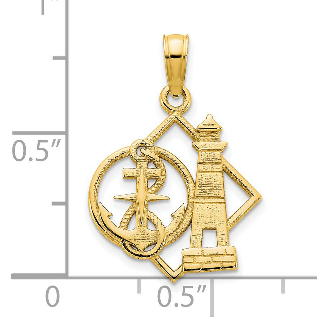 14k Yellow Gold Anchor Lighthouse Cross Pendant, Nautical Christian Symbol for Men or Women