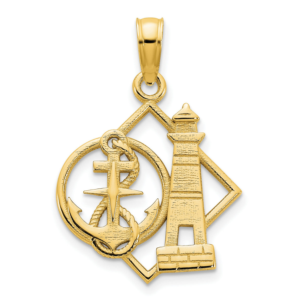 14k Yellow Gold Anchor Lighthouse Cross Pendant, Nautical Christian Symbol for Men or Women