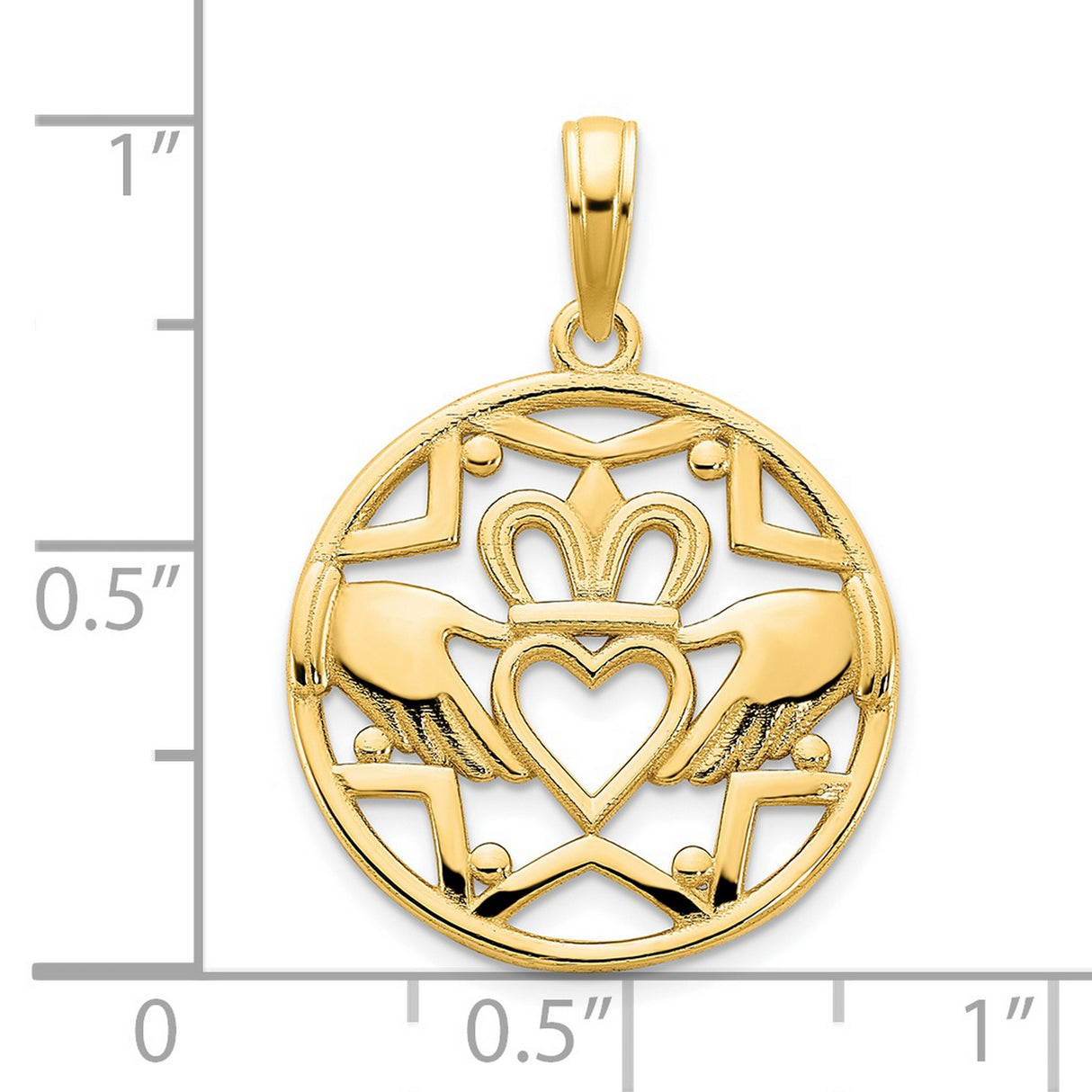 14k Yellow Gold Claddagh Pendant with Crowned Heart and Hands, Celtic Irish Symbol Jewelry