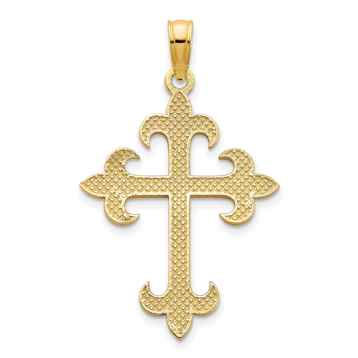 14k Yellow Gold Cross Pendant with Fleur-Inspired Design, Classic Christian Symbol