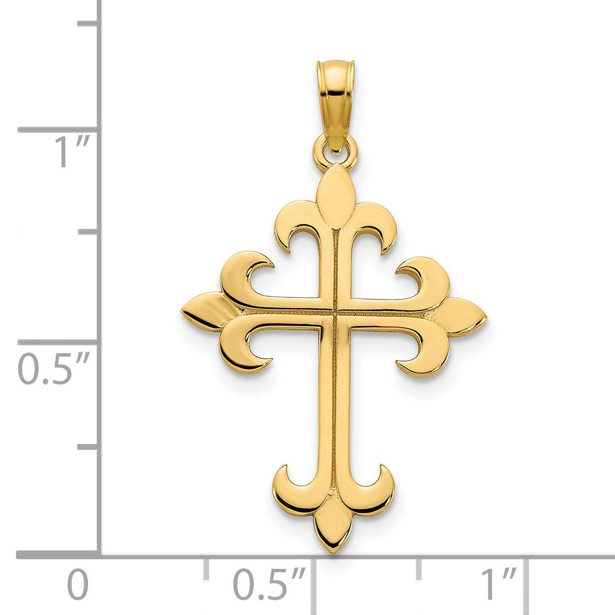 14k Yellow Gold Cross Pendant with Fleur-Inspired Design, Classic Christian Symbol