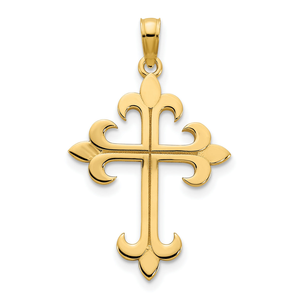14k Yellow Gold Cross Pendant with Fleur-Inspired Design, Classic Christian Symbol
