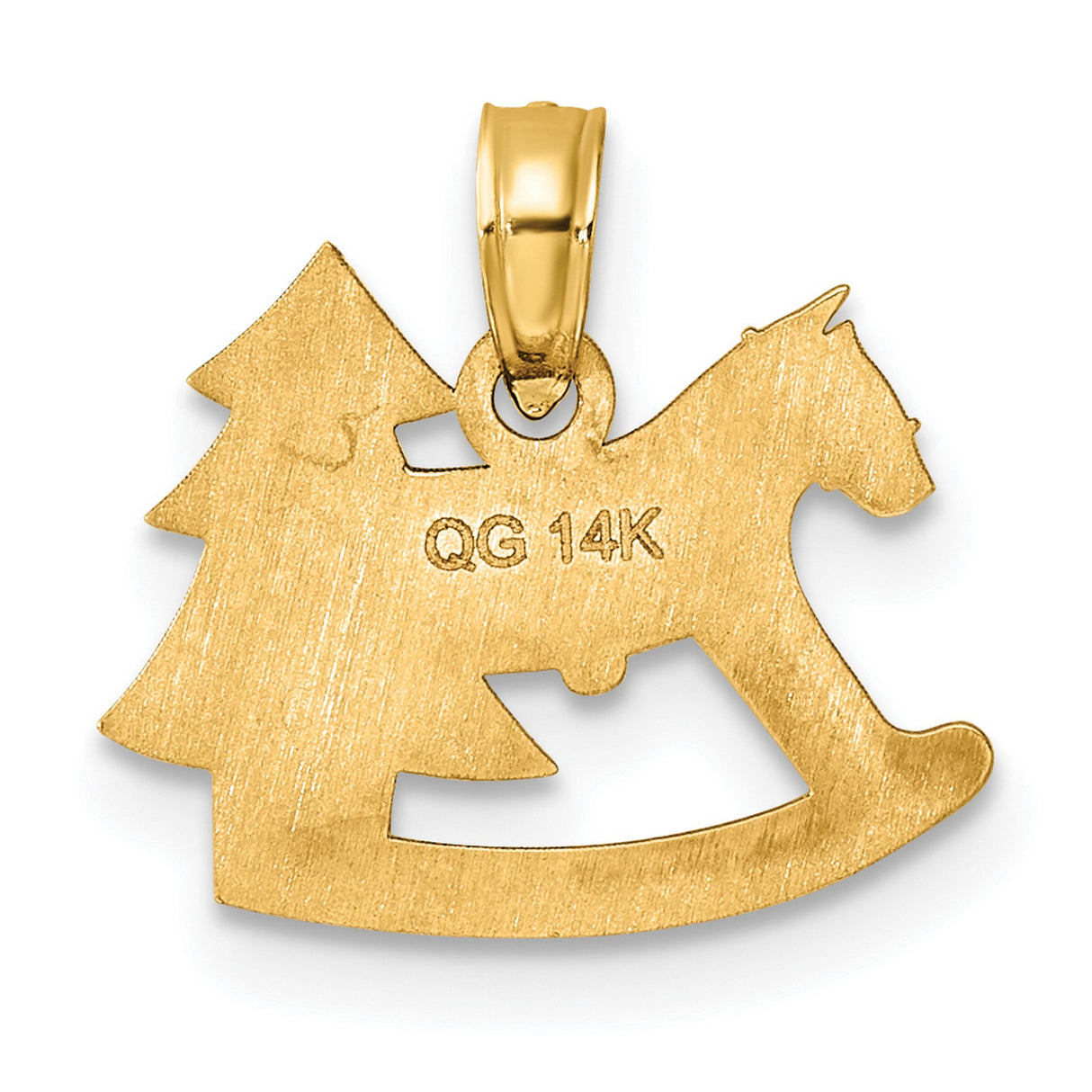 14k Yellow Gold Christmas Pendant with Rocking Horse and Green Tree Design for Women