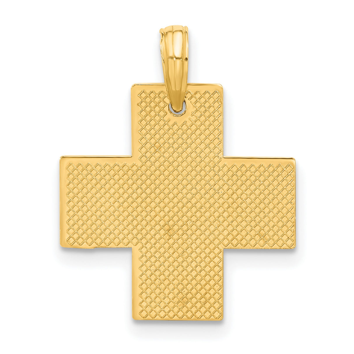 14k Yellow Gold Cross Pendant with Beveled Edge and Mirror Finish, Unisex Religious Charm