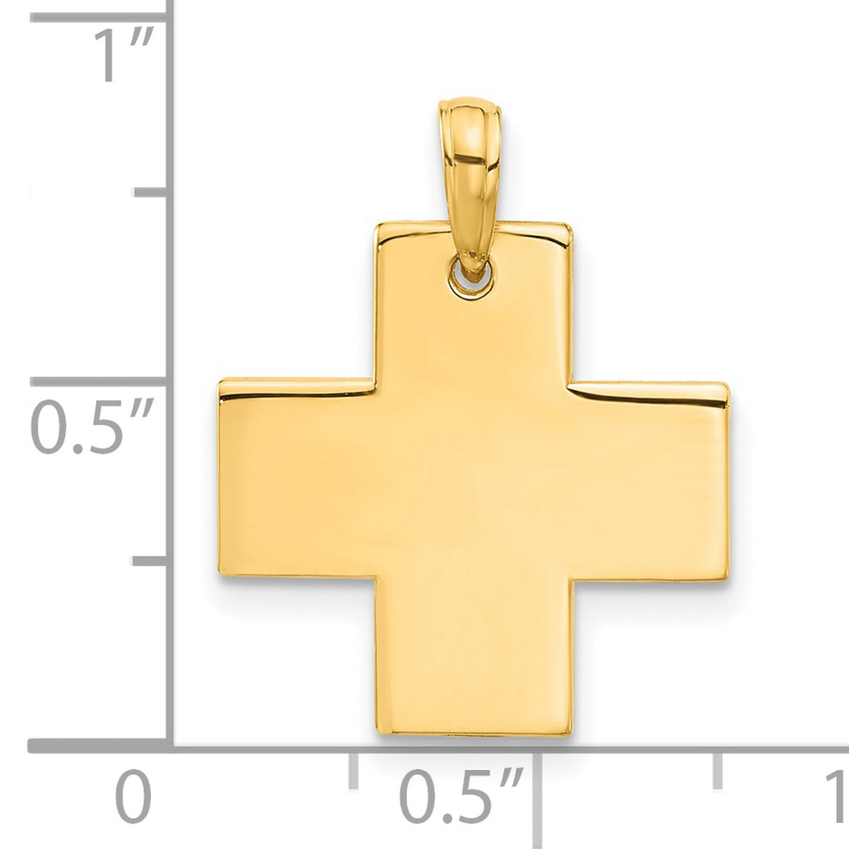 14k Yellow Gold Cross Pendant with Beveled Edge and Mirror Finish, Unisex Religious Charm