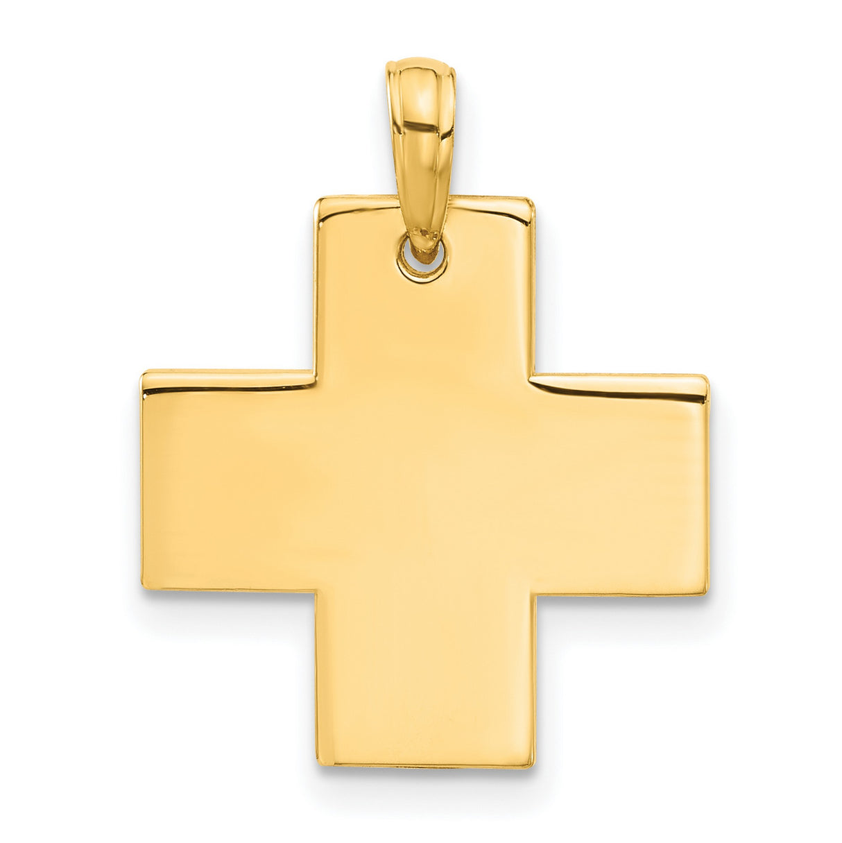 14k Yellow Gold Cross Pendant with Beveled Edge and Mirror Finish, Unisex Religious Charm
