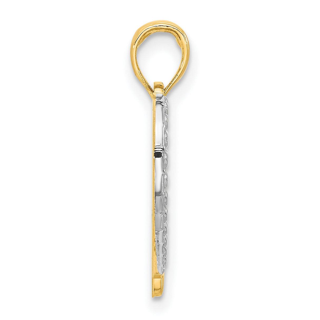 14k Multi-Tone Gold Heart Pendant with Rhodium Accent and Textured Detail for Women